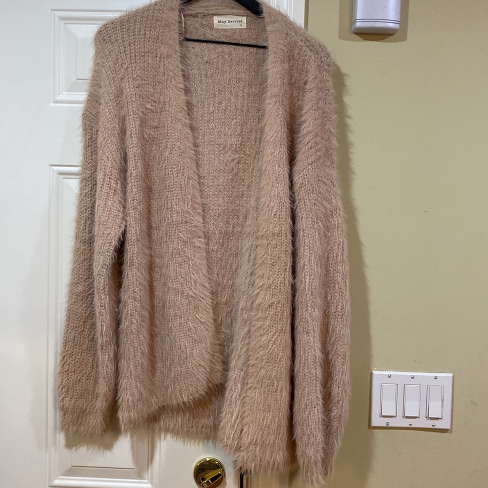 New May Berries furry pink sweater Cardigan boutique